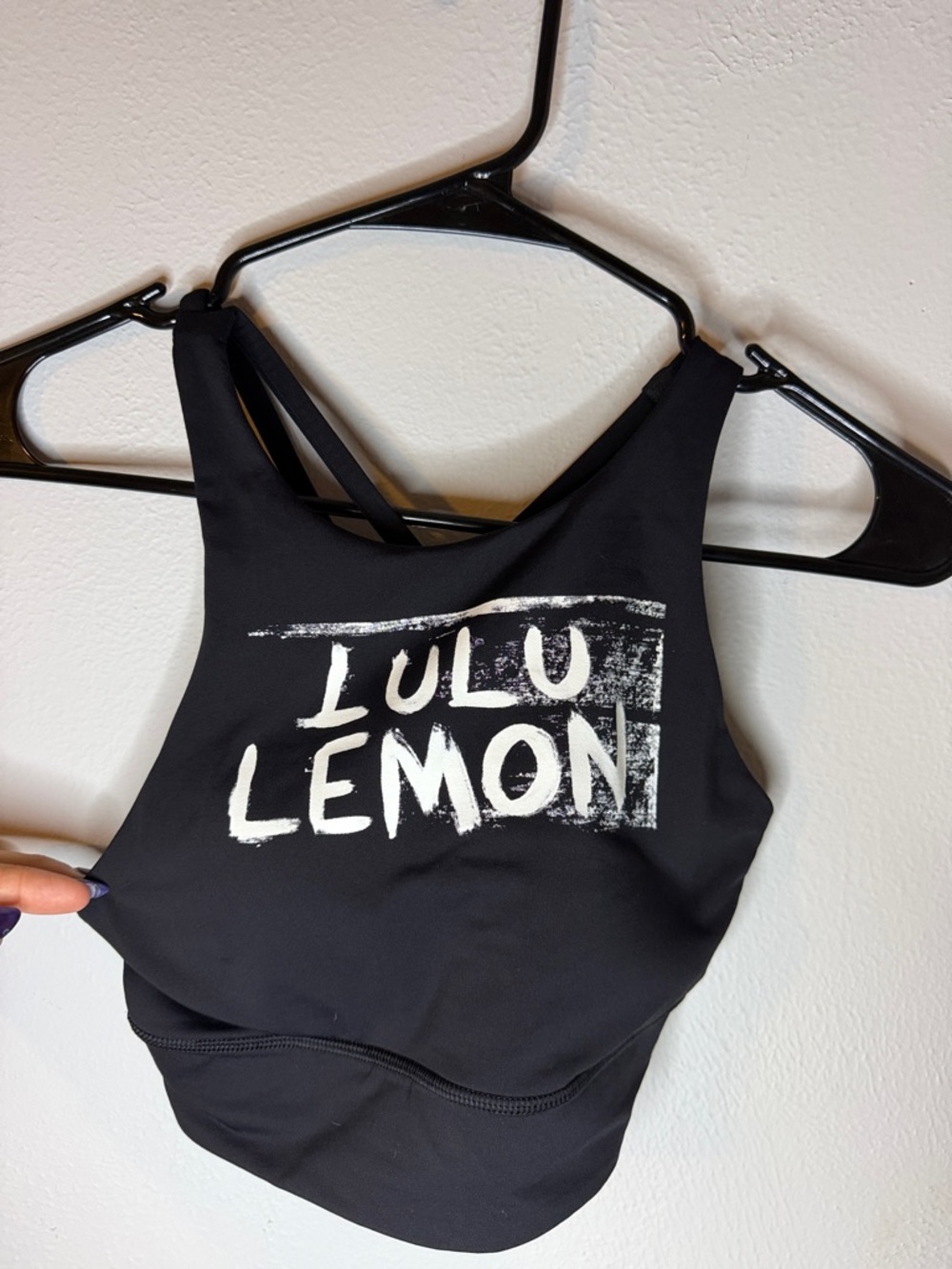 lululemon athletica Black Sports Bra with White Graphic Logo